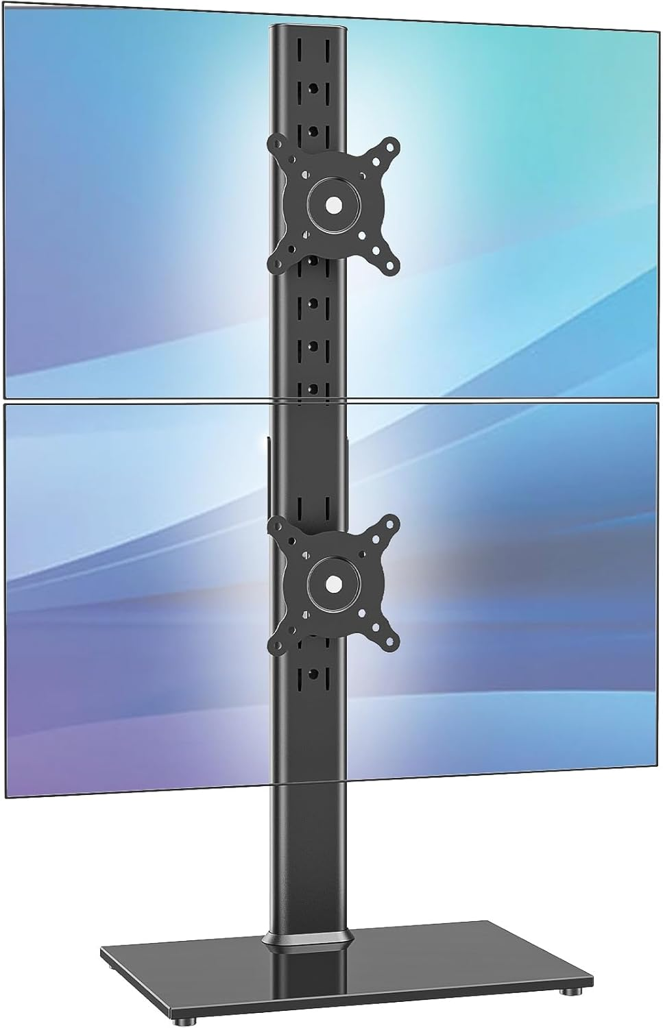 Dual Monitor Stand Vertical Stack Screen Free-Standing Desk Mount Arm Riser Fits Two 13 to 34 Inch Computer Monitors with Swivel,Tilt, Height Adjustable,VESA Stand 100x100mm, 75x75mm AX05TB02