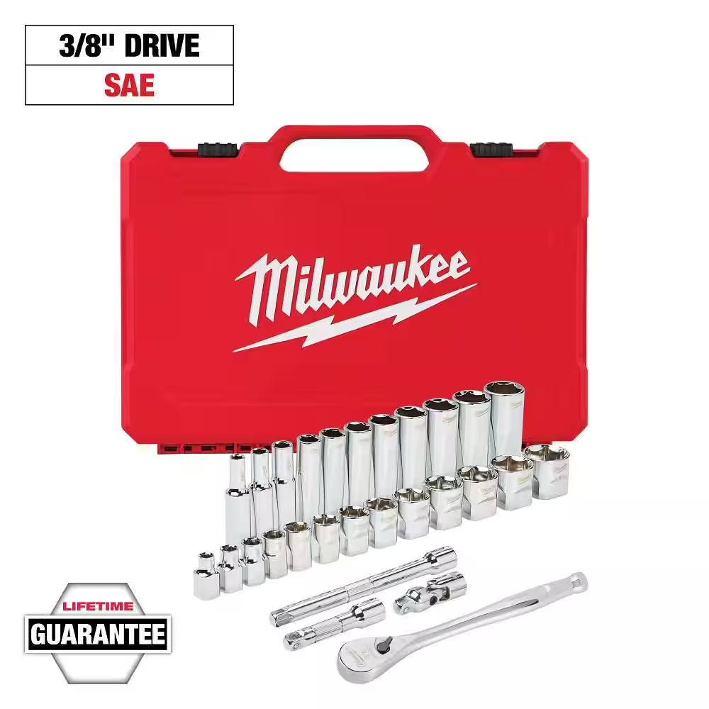 3/8 In. Drive SAE Ratchet and Socket Mechanics Tool Set (28-Piece)