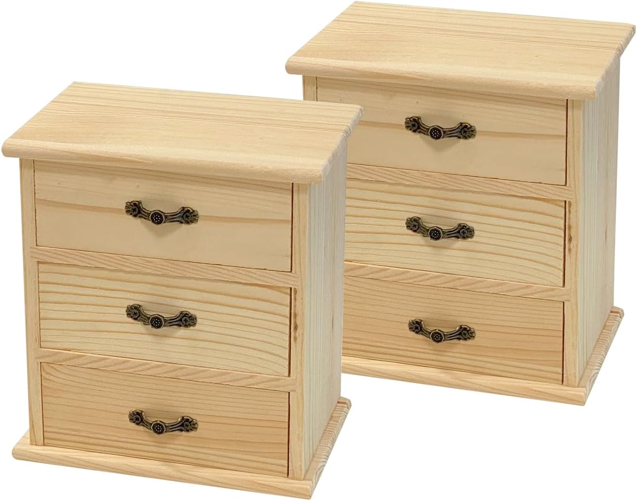 2 Pack Wooden Box with 3 Mini Drawers for Jewellery,Unfinished Wood Surface Box