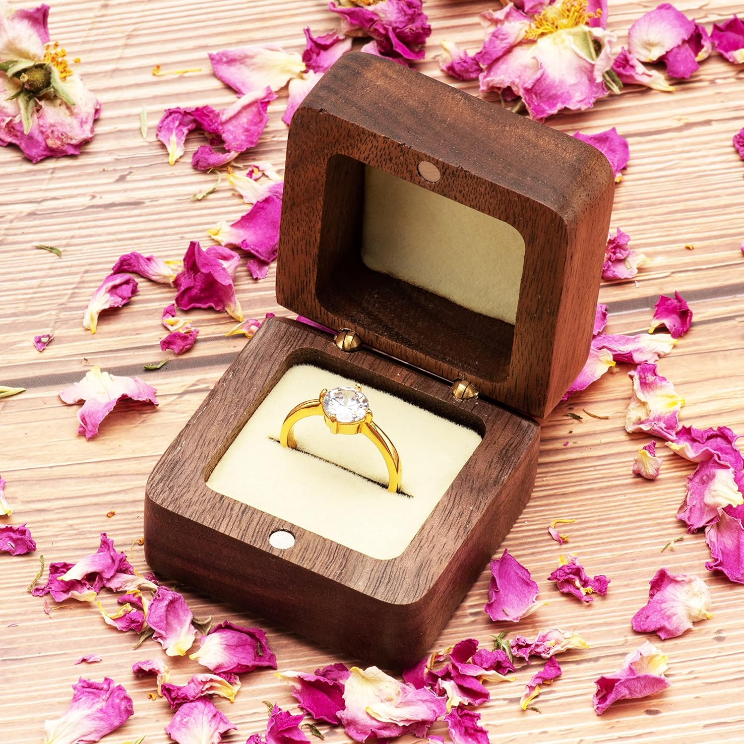 COSISO Vintage Wood Engagement Ring Gift Box Jewelry Storage Box for Proposal... - Picture 6 of 14