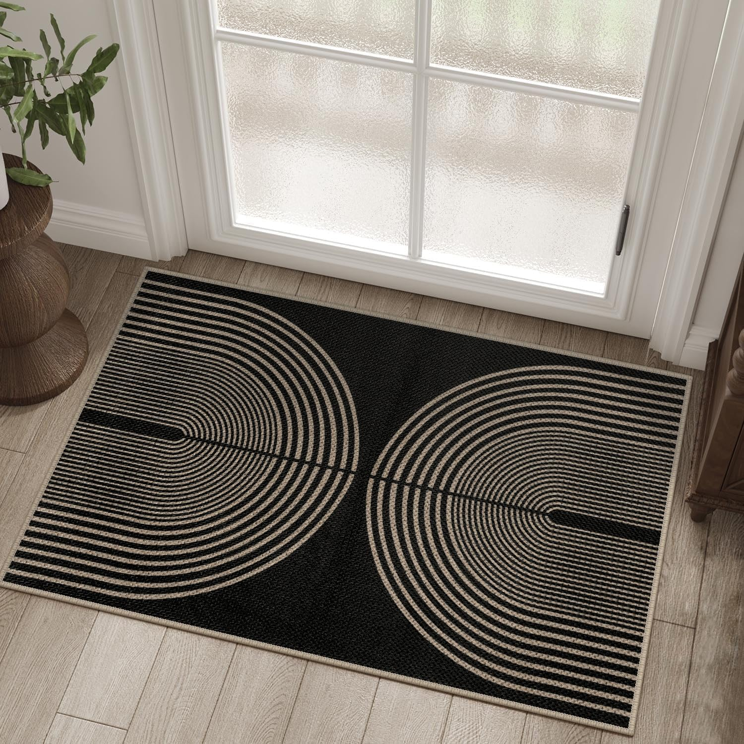 Easy Jute Rainbow Entryway Rug, 2X3 Black Washable Non-Slip Indoor Outdoor Doormat, Boho Farmhouse Small Kitchen Rug Modern Abstract Throw Rugs for Entrance Bedroom Bathroom