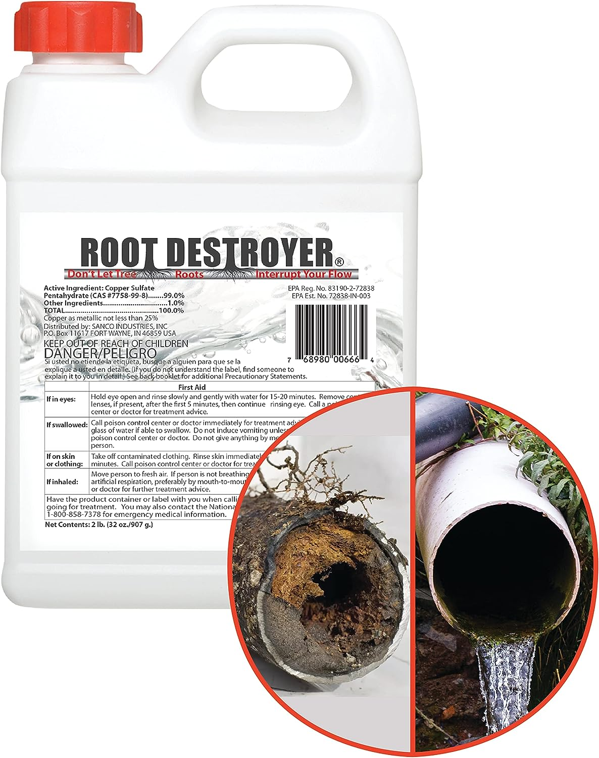 Root Destroyer – 2Lbs- Root Killer for Sewer & Pipe Lines- Stops New Growth – Safe for All Plumbing