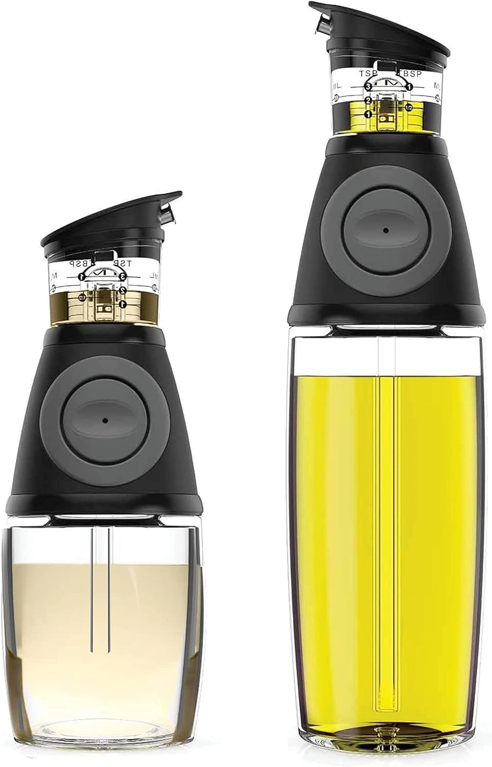 Olive Oil Dispenser Bottle with Pump - Oil Dispenser for Kitchen, Glass Oil and Vinegar Dispenser Set, Measured Cruet for Cooking - Ideal Oil Bottles for Kitchen Gadgets & Gifts, 2 Pack