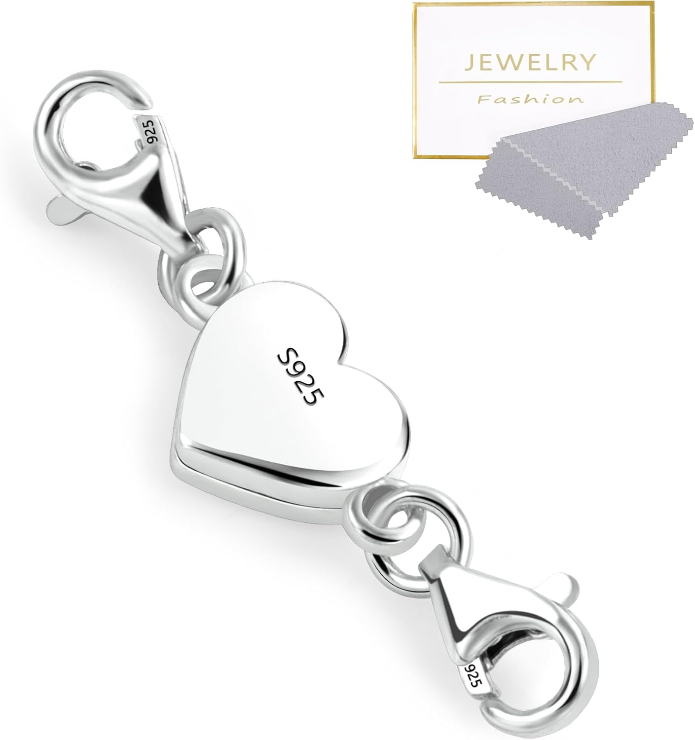 925 Sterling Silver Heart Magnetic Jewelry Clasps Magnetic Necklace Clasps and Closures Sterling Silver Double Bracelet Necklace Lobster Clasp