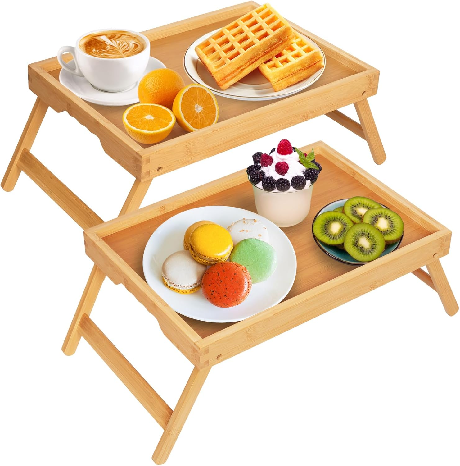 Bamboo Bed Tray Table with Folding Legs for Eating, Laptop, TV – 2 Pack New