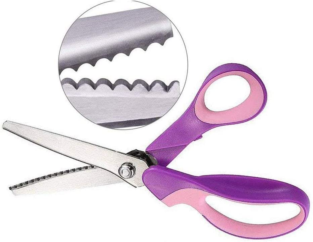 Pinking Shears for Fabric Scalloped 5Mm, Stainless Dressmaking Sewing Scissors Steel Handled Professional Zig Zag Fabric Craft Scissors 9.3 Inch (Purple)
