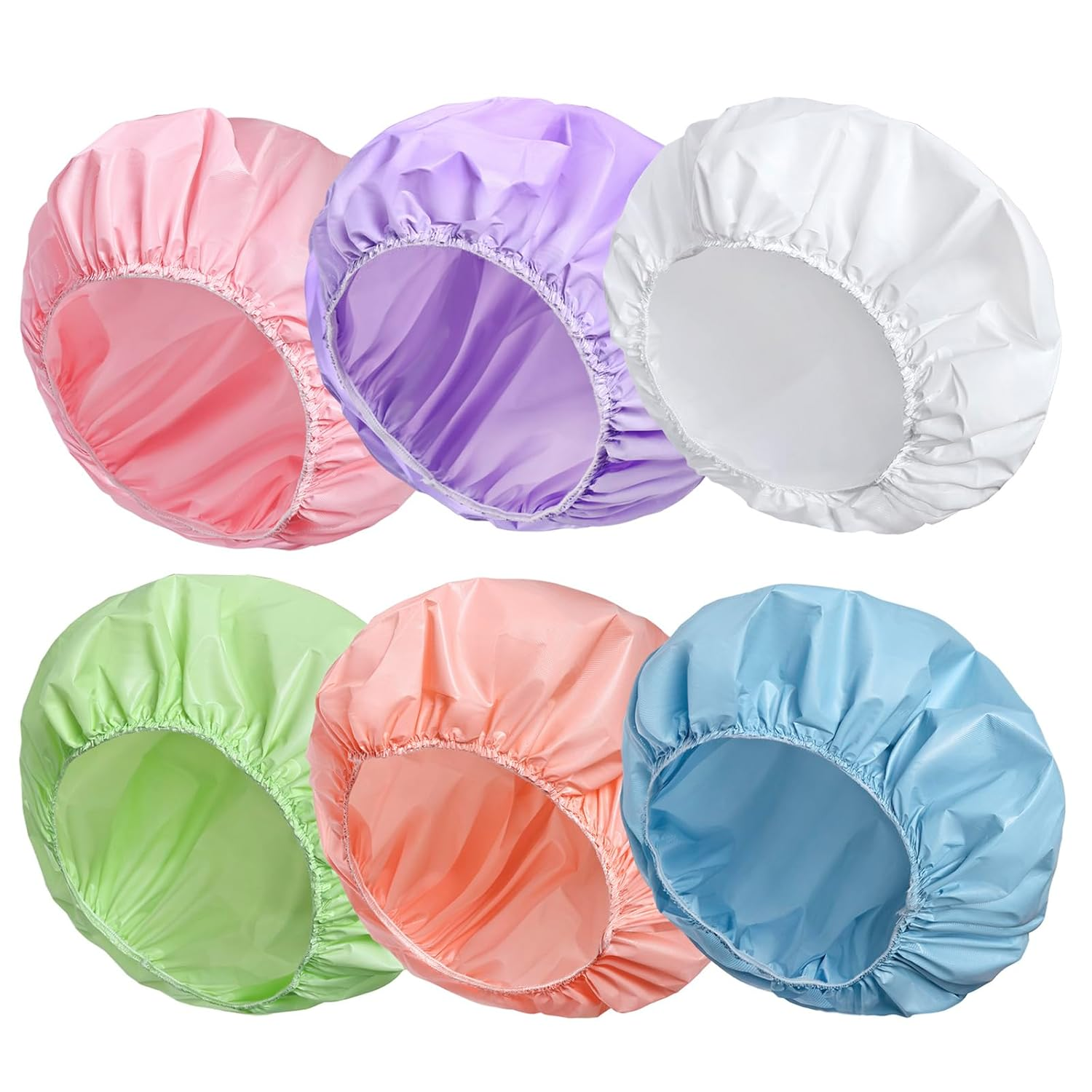 6 Pack Reusable Waterproof Shower Caps Elastic Hair Bath Caps Candy Color