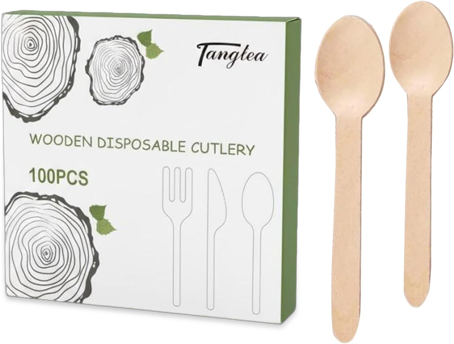 100 Pack Wooden Spoons Disposable – 6.3 Inch Natural Birch Biodegradable Cutlery | Natural Compostable Wooden Tasting Spoons Bulk for Ice Cream, Coffee, Hot Chocolate | Parties & Catering