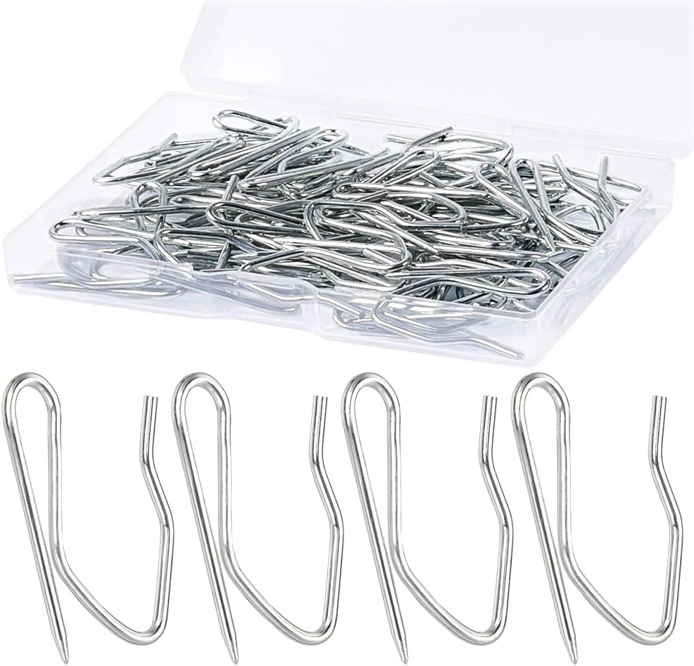 1.2 Inches Curtain Hooks,  58Pcs Metal Drapery Pin and Hook for Door Window Shower Curtain, Silver White