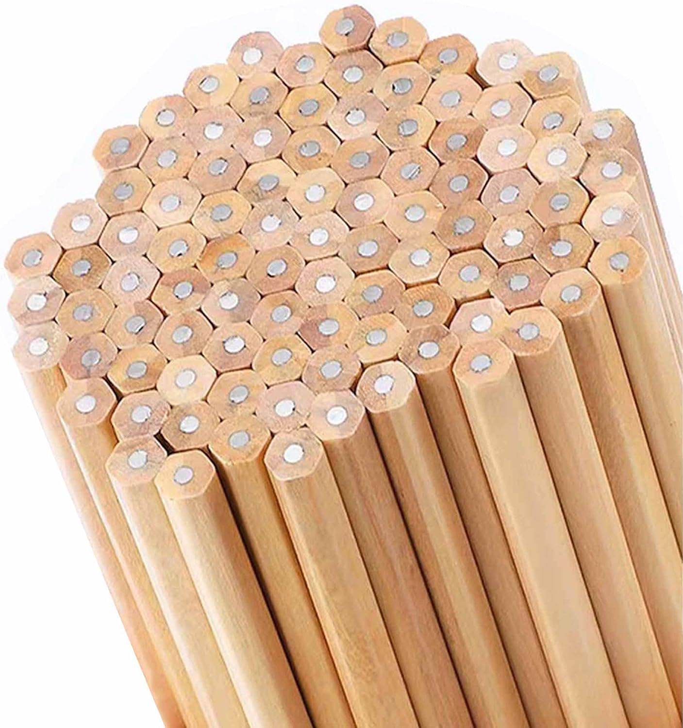 Buspoll Hexagonal HB Wooden Pencils, 30 Natural Wood Grain Pencils, Writing Stationery(Unpainted)