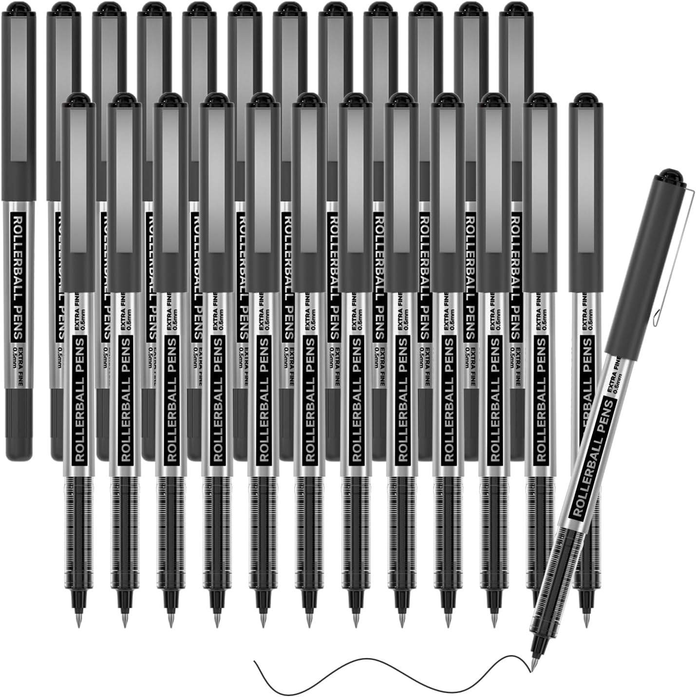 Shuttle Art Rollerball Pens, 25 Pack Black Fine Point Roller Ball Pens, 0.5Mm 