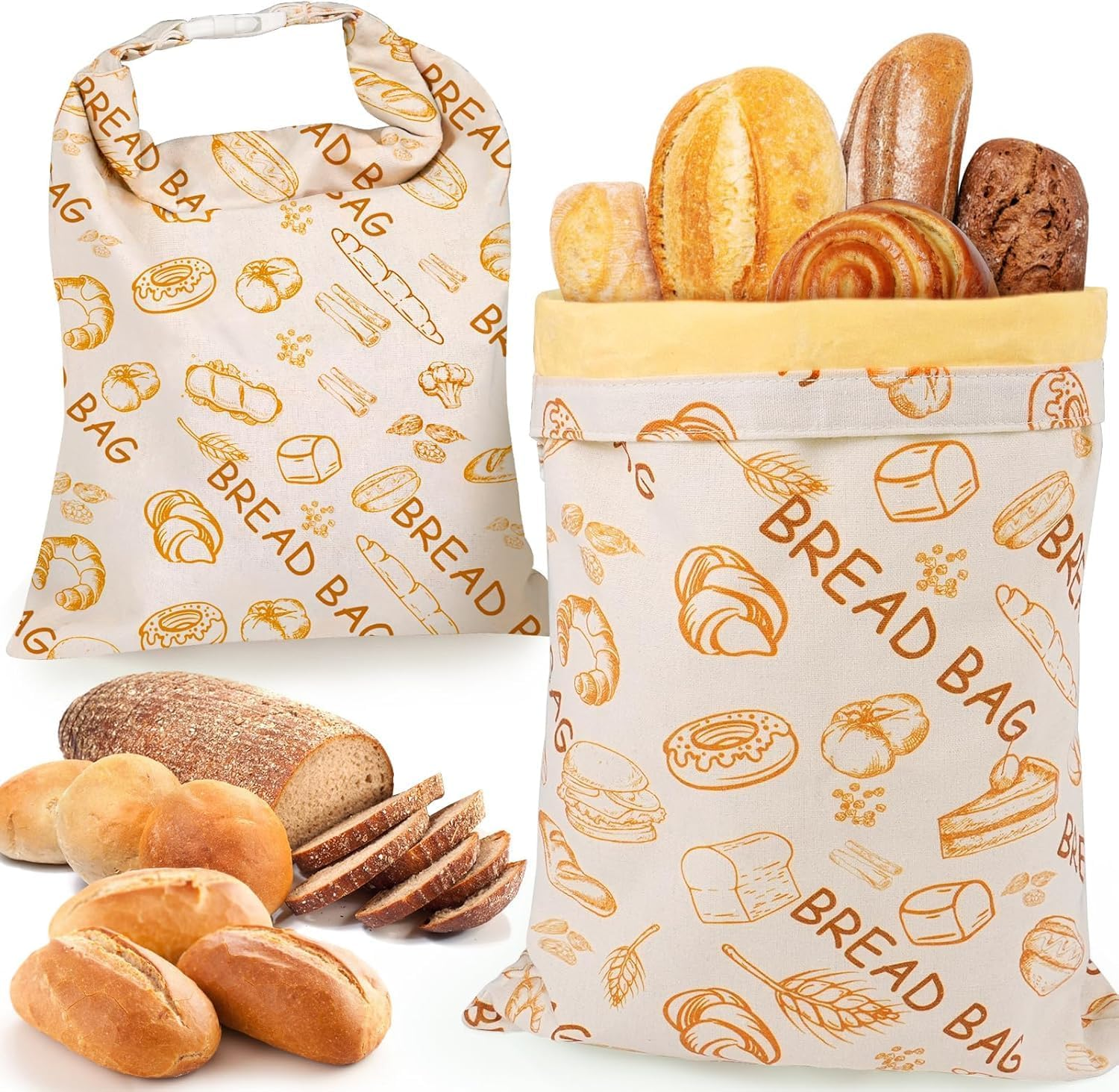 Reusable Bread Bags for Sourdough Homemade Bread -2 Pack Organic Beeswax Cotton Bread Bags -Fresh Keeping Sourdough Loafs Storage Bag, Thicker Organic Beeswax Bread Bag -Xl17X13In