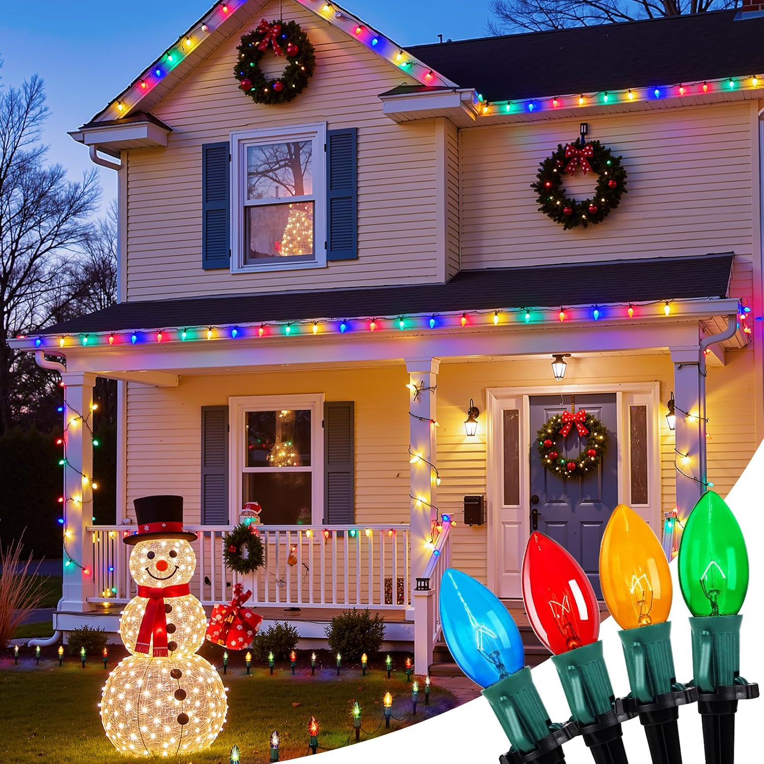 Christmas Pathway Lights Outdoor,102.8 Ft Lights with 80 Multicolor Bulbs