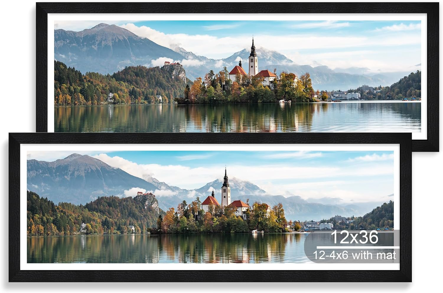 12X36 Picture Frame 2 Packs, Real Glass and Rustic Black Wood Frame, Display Collage Pictures Twelve 4X6 with Mat or Pennant 12 X 36 without Mat - Horizontal or Vertical Wall Mounting