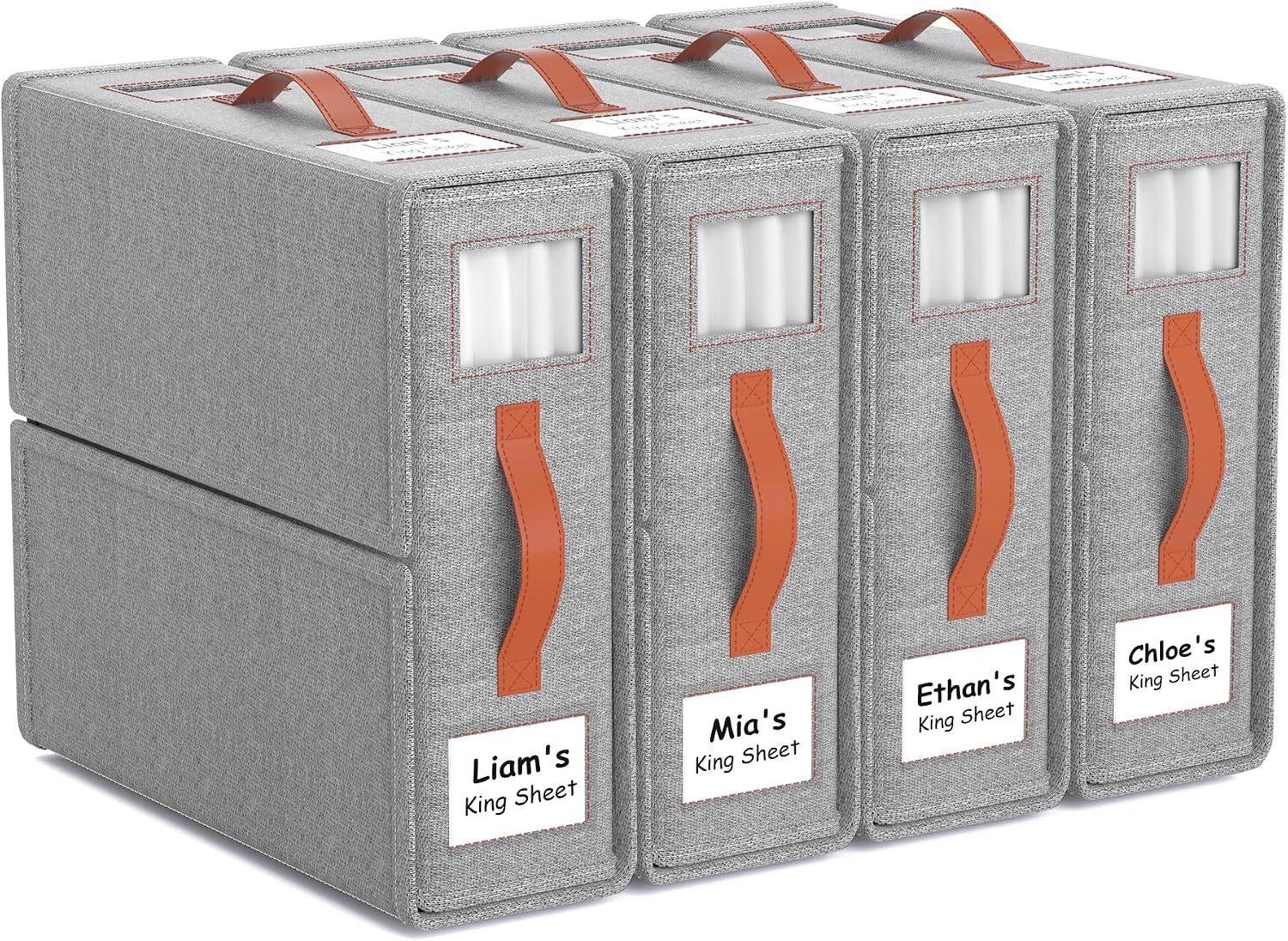 Bed Sheet Organizers, Foldable Linen Closet Storage, 4 Pack, Grey