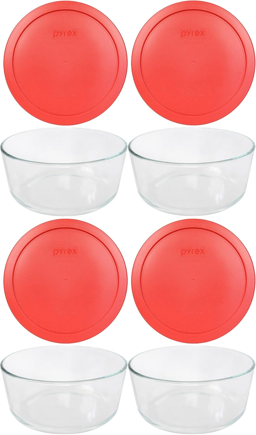 7 Cup Storage Capacity plus round Dish with Plastic Cover Sold in Packs of 4, Pack of 4, Red