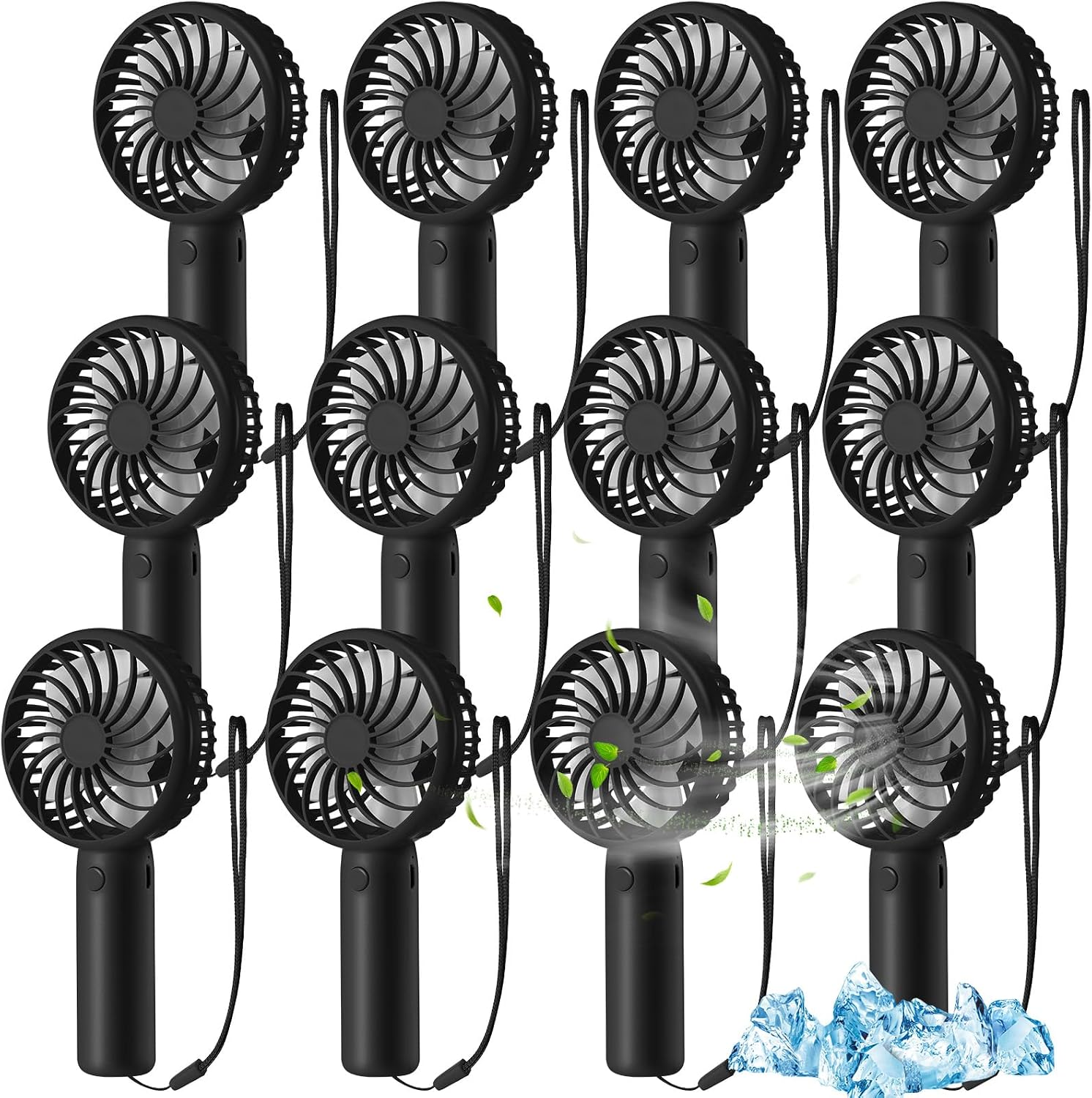 12 Pcs Mini Powerful Handheld Fan 3 Speed Personal Small Portable Rechargeable Fan with Base USB for Women Eyelash Makeup Office Travel Beach Indoor Outdoor (Black)