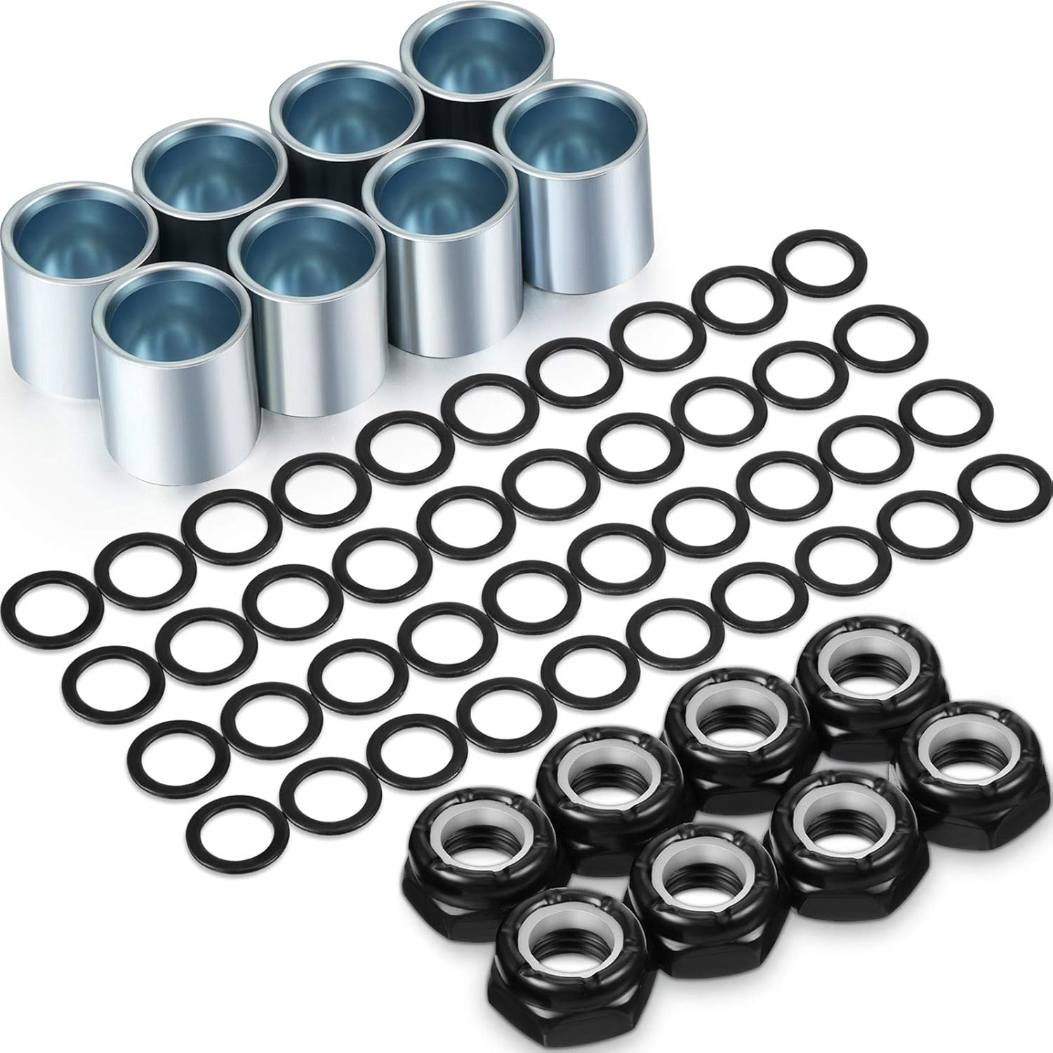 56 Pcs Skateboard Truck Hardware Kit Includes 8 Spacers, 8 Axle Nuts and 40 Pieces Speed Rings for Skateboard and Longboard