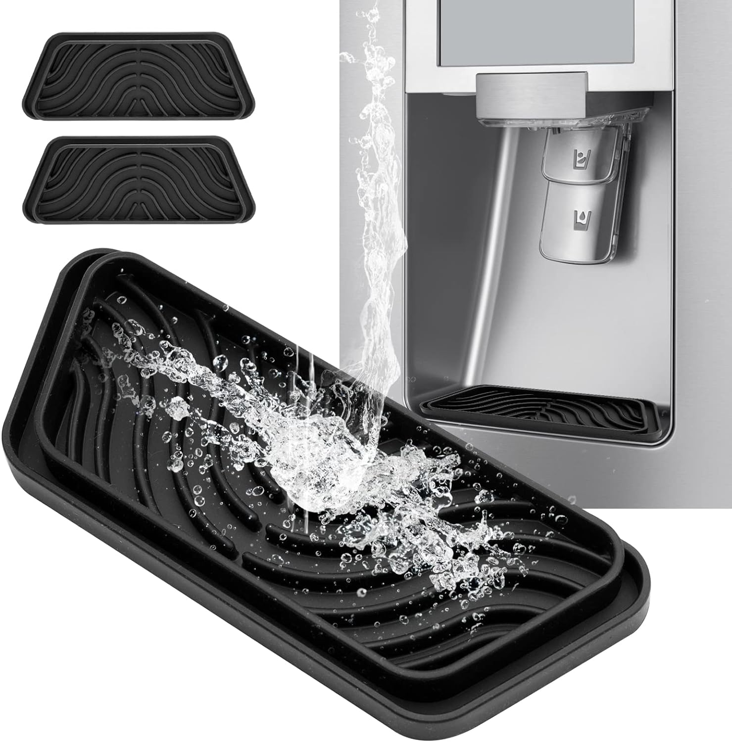 Refrigerator Drip Catcher Tray - 2 Pack Non-Slip Silicone for Samsung & GE