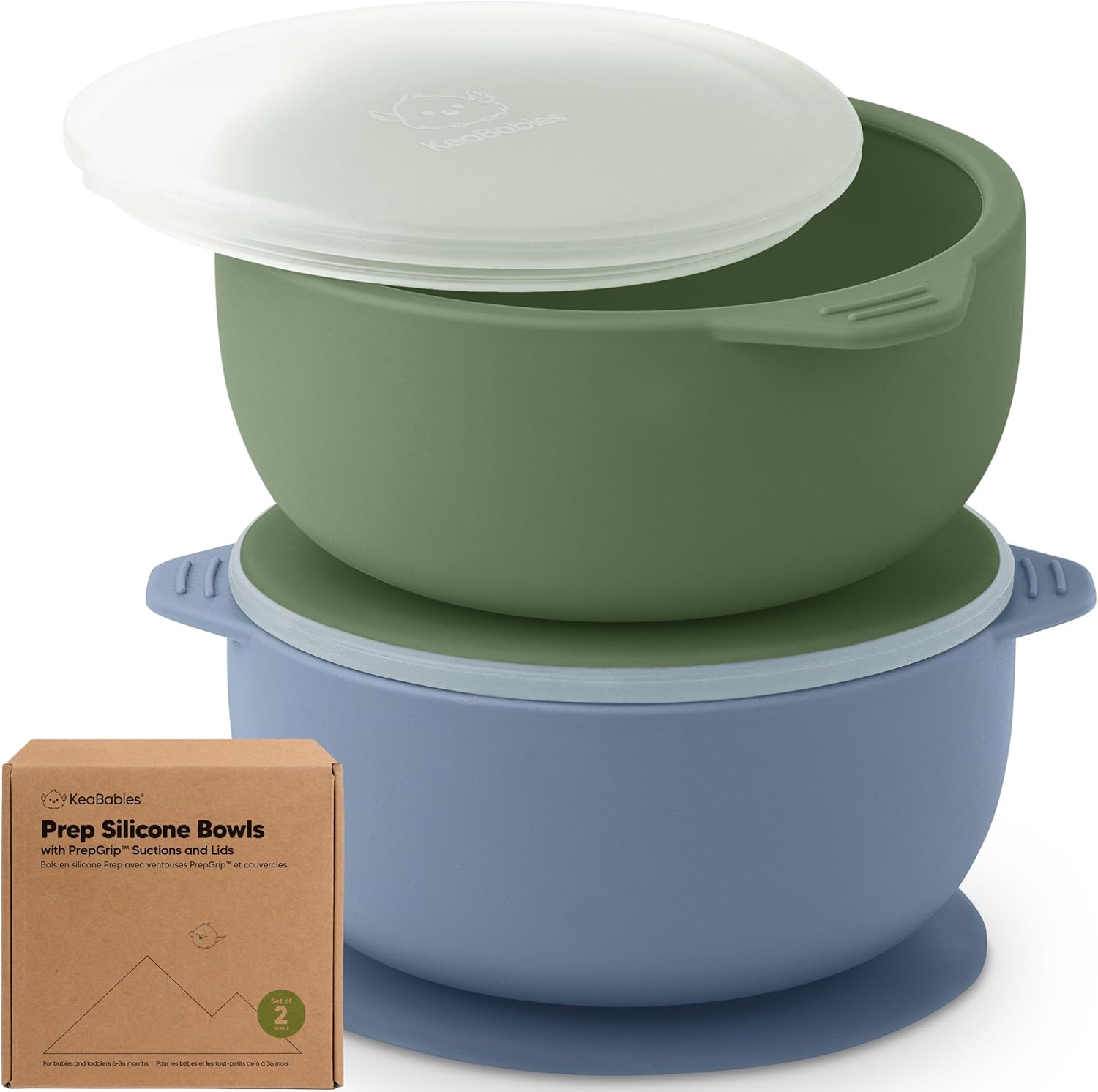 2-Pack Baby Bowls with Suctions, Lids - Silicone Toddler Suction Bowls for Baby Boy, Girl, Kids, Food Grade Silicone, Bpa-Free, Dishwasher Safe, Toddler Eating Essentials (Slate)