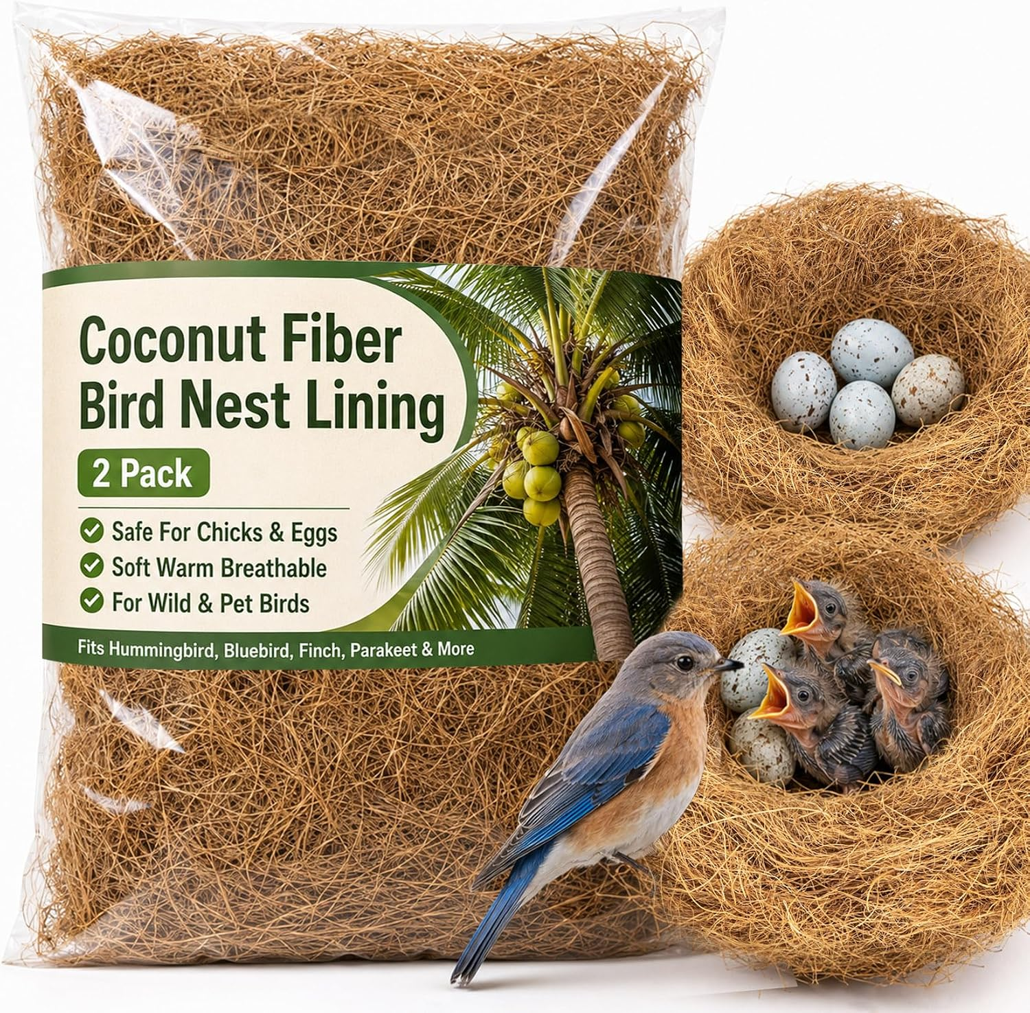 Coconut Fiber for Bird Nest - Bird Nest Bedding for Hummingbird Finch