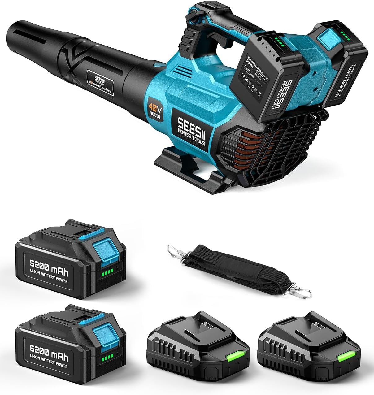 40V Leaf Blower Cordless, 650CFM Brushless Motor Battery Powered Leaf Blower with 2 X 5.2Ah Batteries & 2 Chargers, Turbo Mode & 3 Speeds Control Electric Blower for Lawn Care/Light Snow/Debris