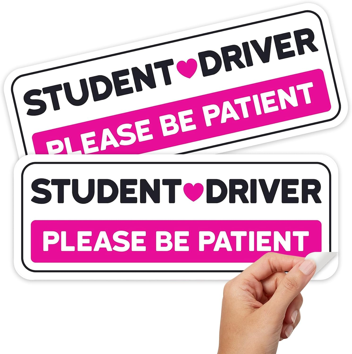 Non-Magnetic Pink Student Driver Stickers - Removable Vinyl Decals for Cars & Windows - Made in USA (10.4X4 Inches, 2-Pack)