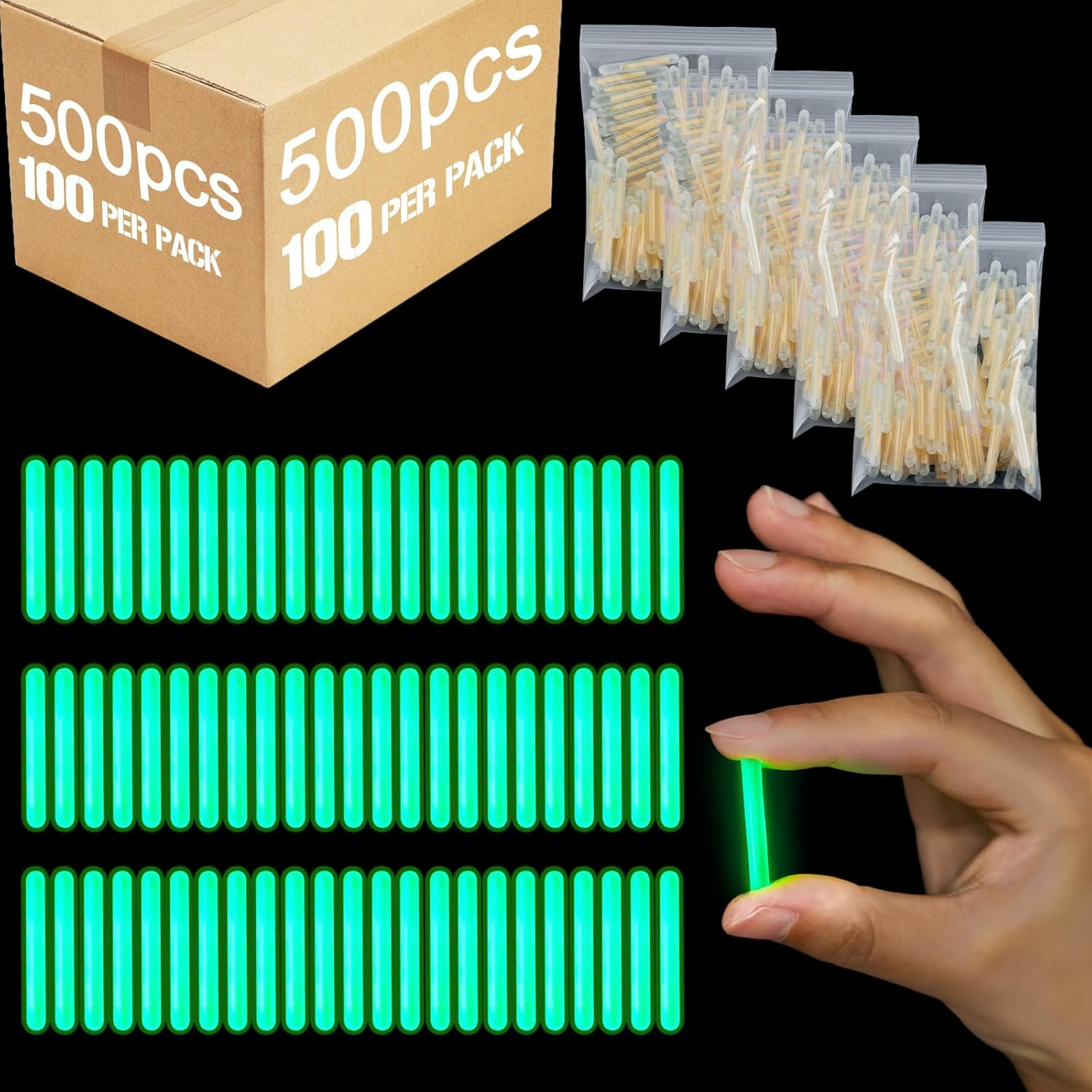 500 Pcs Fishing Glow Sticks Bulk for Bobbers Mini Glow Stick Rod Tip for Fishing Poles Small Glow Sticks for Night Fish Easter Eggs Easter Basket Stuffer(1 Inch,Green)