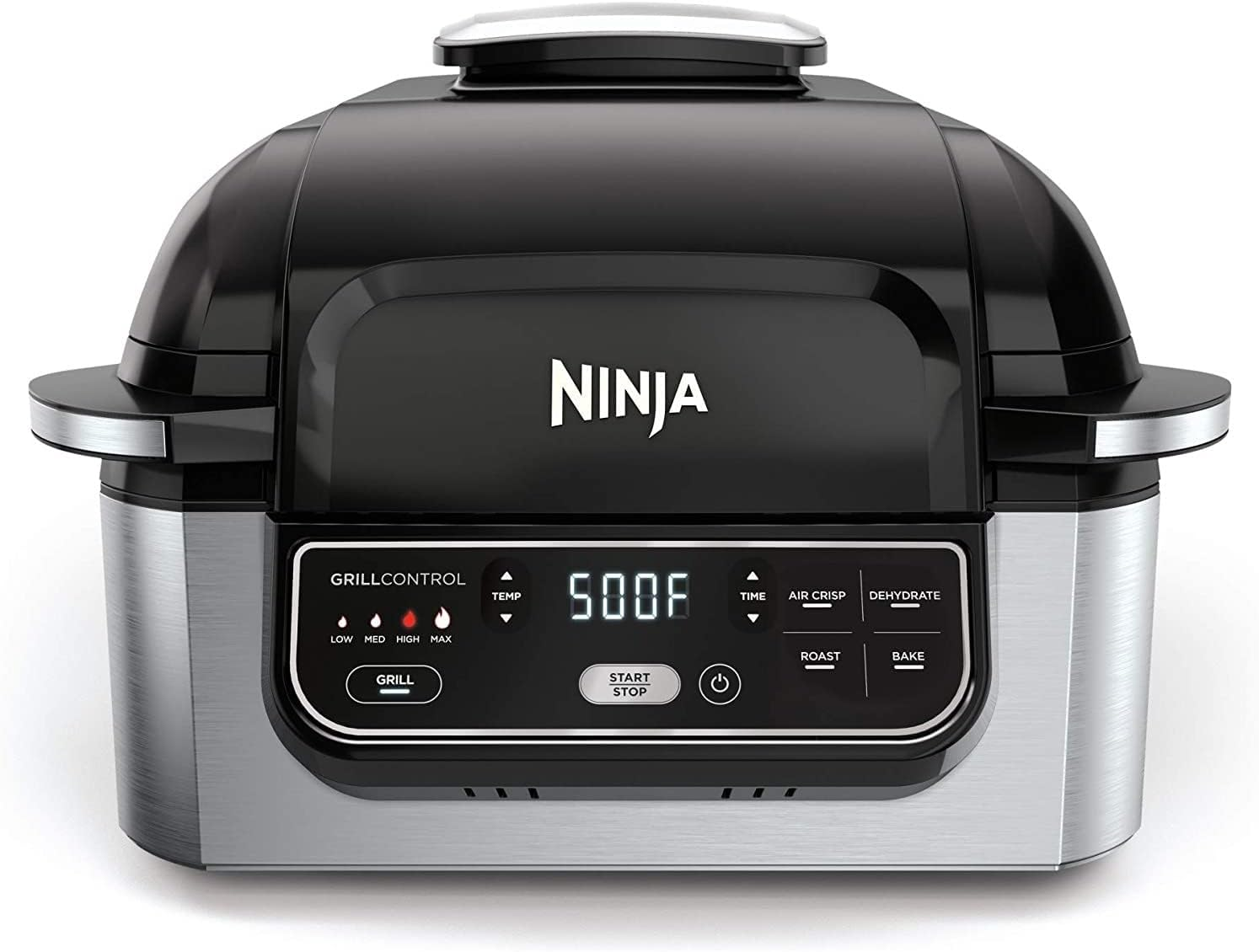 Ninja AG301 Foodi 5-In-1 Indoor Electric Grill with Air Fry, Roast, Bake & Dehydrate - Programmable, Black/Silver