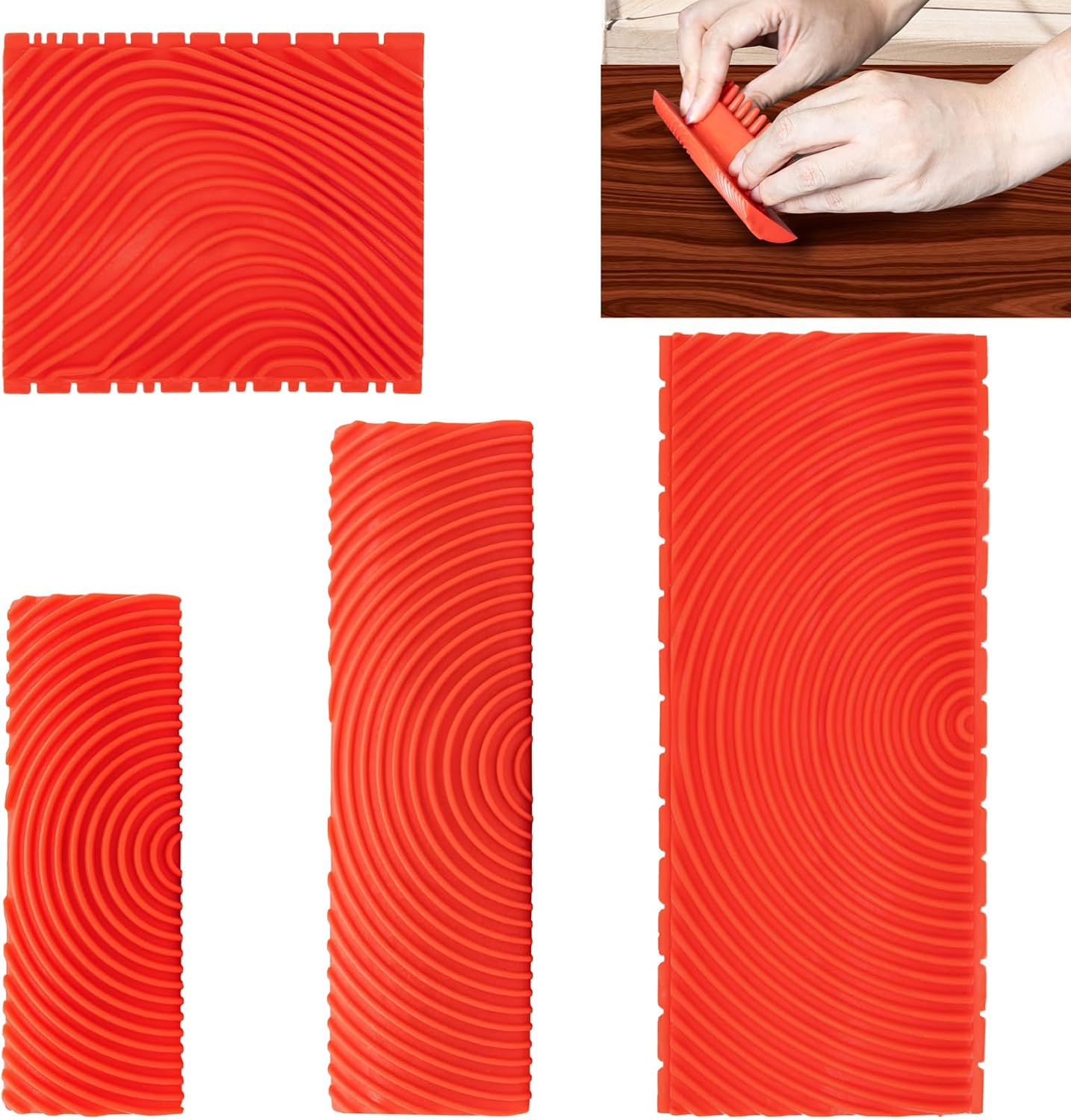 4 Piece Wood Grain Tool Wood Grain Tool Texture Pattern Wood Grain Painting Tool with Handle Rubber Wood Grain Roller Natural Woodgrain Maker for DIY Wall Room Art Decoration