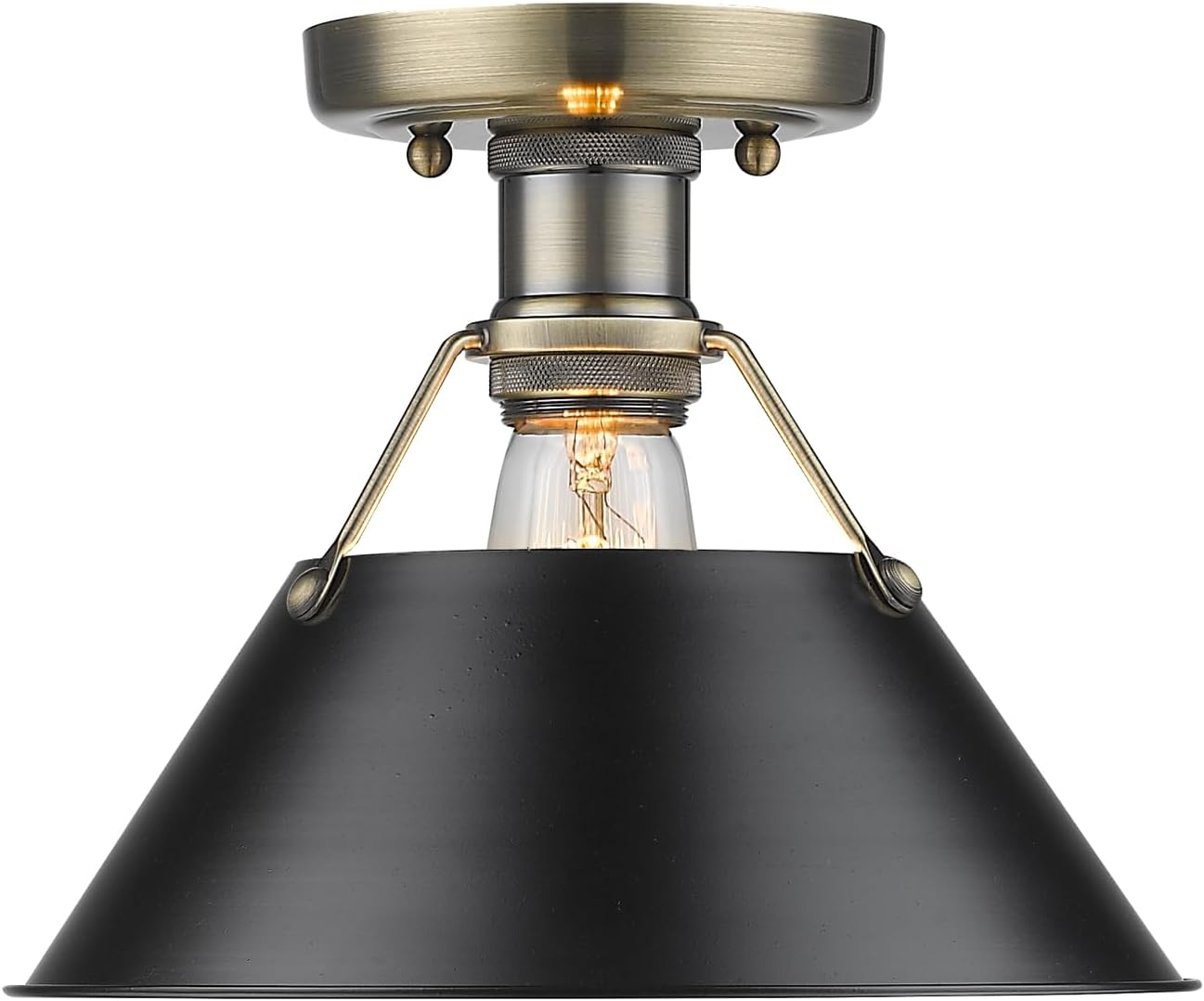 Aged Brass & Black Shade Flush Mount Ceiling Light by