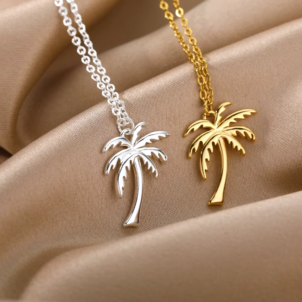 Coconut Palm Tree Necklace Dainty Stainless Steel Palm Necklace Bohemian Jewelry Summer Ocean Beach Accessories