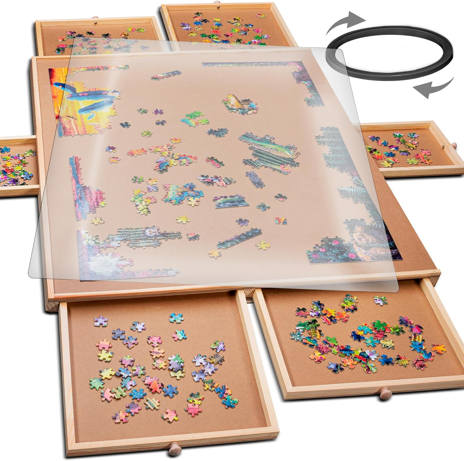 Playvibe 1500 Piece Rotating Puzzle Board with Drawers and Cover - Sturdy Jigsaw Puzzle Table with 6 Drawers 26