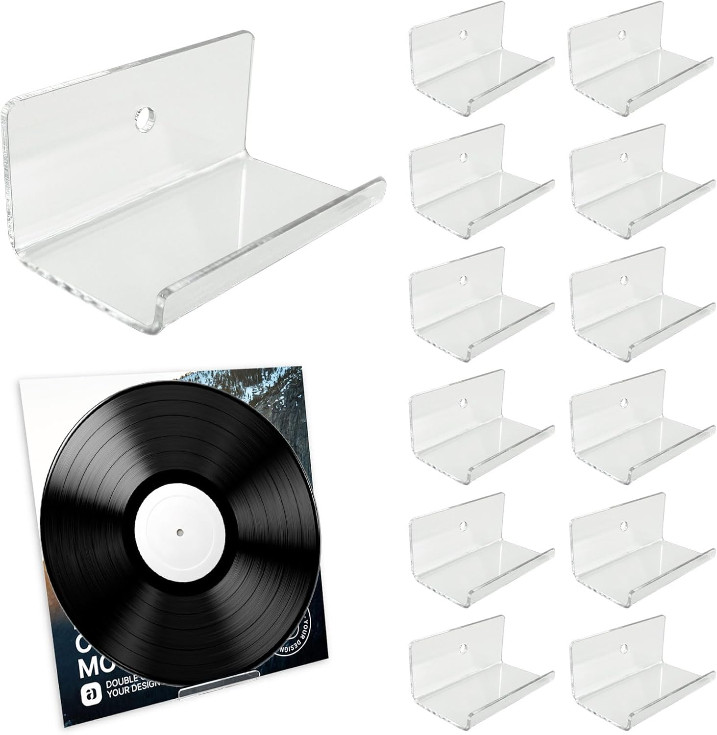 12 Pack Clear Vinyl Record Holder Wall Mount, Invisible Floating Acrylic Album Record Holder for Displaying Daily LP, CD Listening