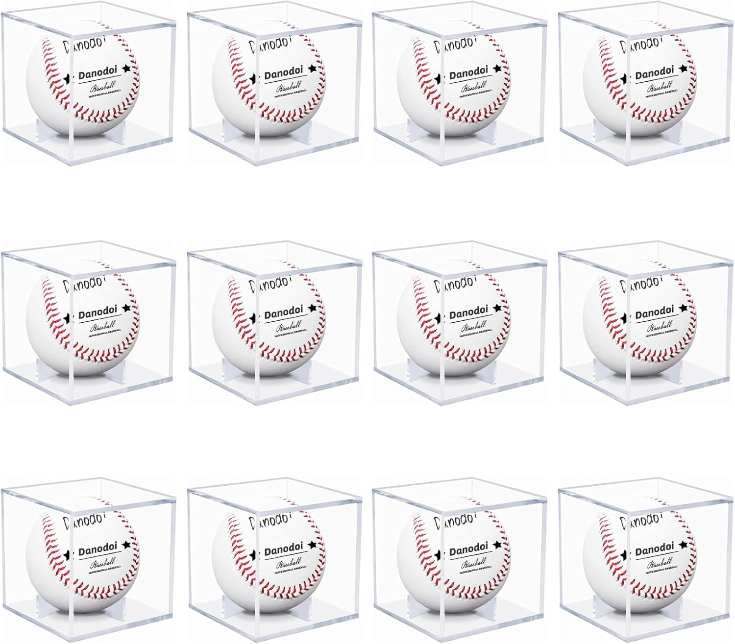 12 Pack Baseball Display Case UV Protected Acrylic Clear Baseball Holder Square Cube Ball Protector Memorabilia Autograph Display Box for Official Size Baseball