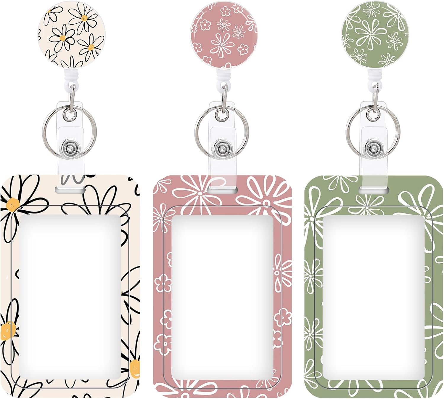 3 Set Heavy Duty Badge Holder with Retractable Reel,Id Badge Holder Key Card Wor