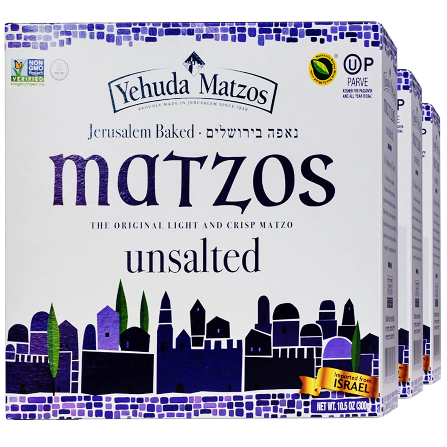 Yehuda Unsalted Matzo Thins, 10.5Oz (3 Pack) Airy, Crisp & Delicious Matzah 