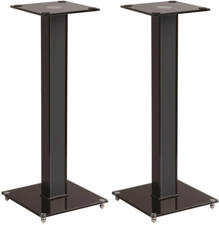 Elements Speaker Stand - 28 Inch Pair, Cable Management, Strong Tempered Glass Base with Floor Spikes, Black