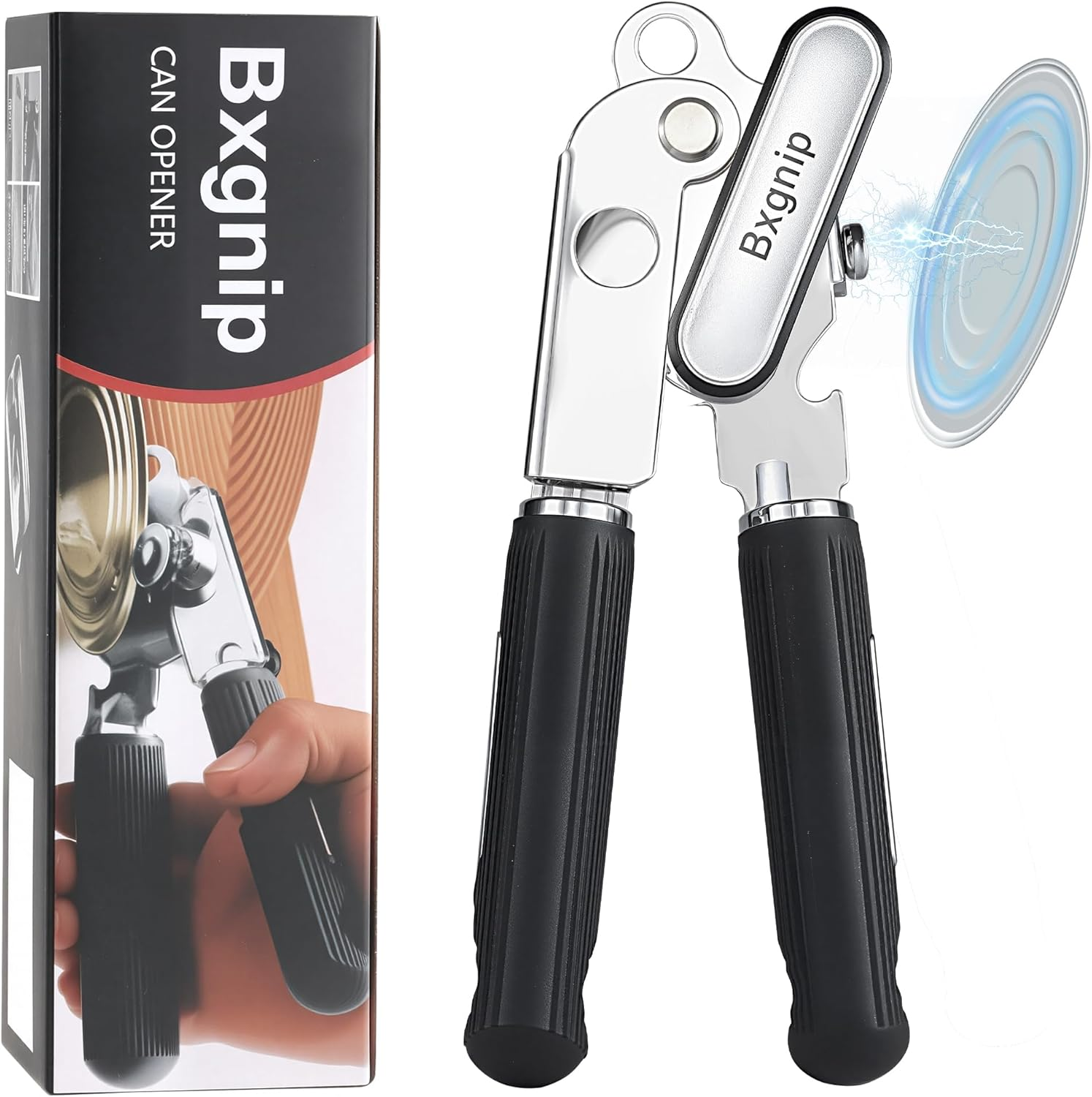 Can Opener Manual with Magnet,Soft Grip Rubber Handle Sharp Blade Smooth Edge,Effortless Knob,Heavy Duty Can Opener with Multifunctional Bottle Opener