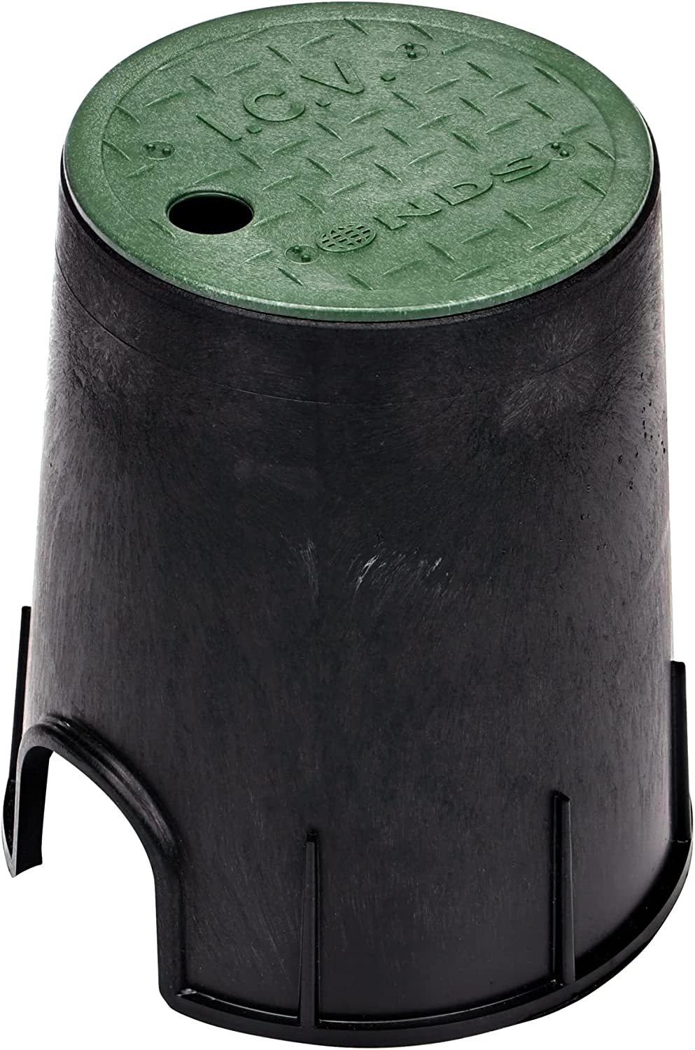 NDS 107BC 6 In. Valve Box and Cover, 9 In. Height, ICV Lettering, Black Box, Green Overlapping Cover, Black/Green