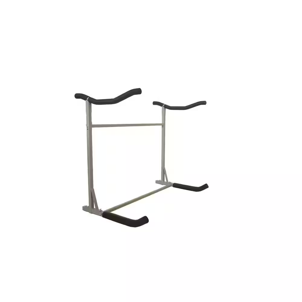 Freestanding Dual Storage Rack for 2 Kayaks or Sups, Tools-Free Assembly, Pebble Silver Finish