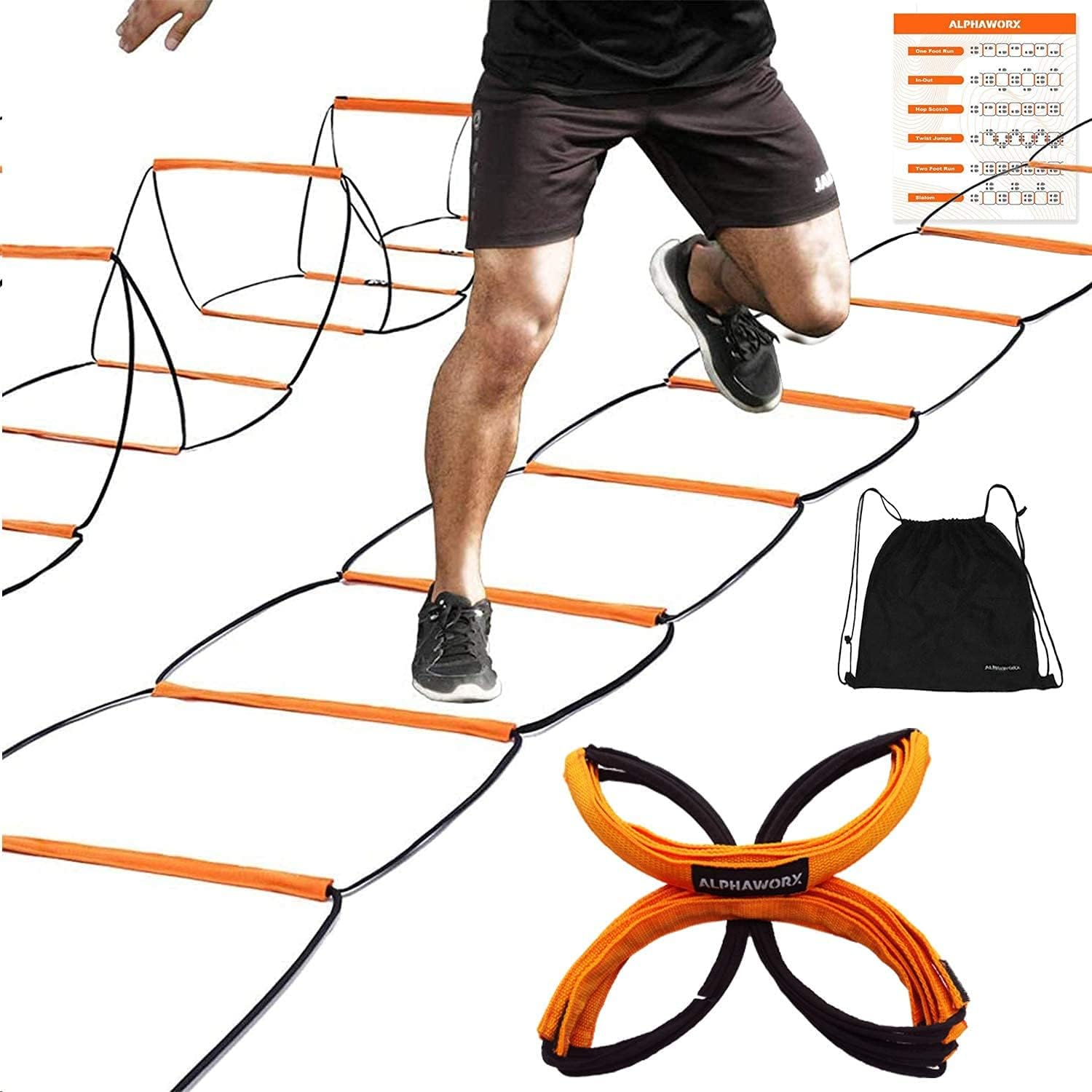 Agility Ladder, Agility Training Equipment, Soccer Speed Ladder, Football Footwork Ladder, Workout Ladder for Kid Adult, Foldable Instant Set-Up & Tangle-Free & Carry Bag(4/8/8+4/12 Rung)