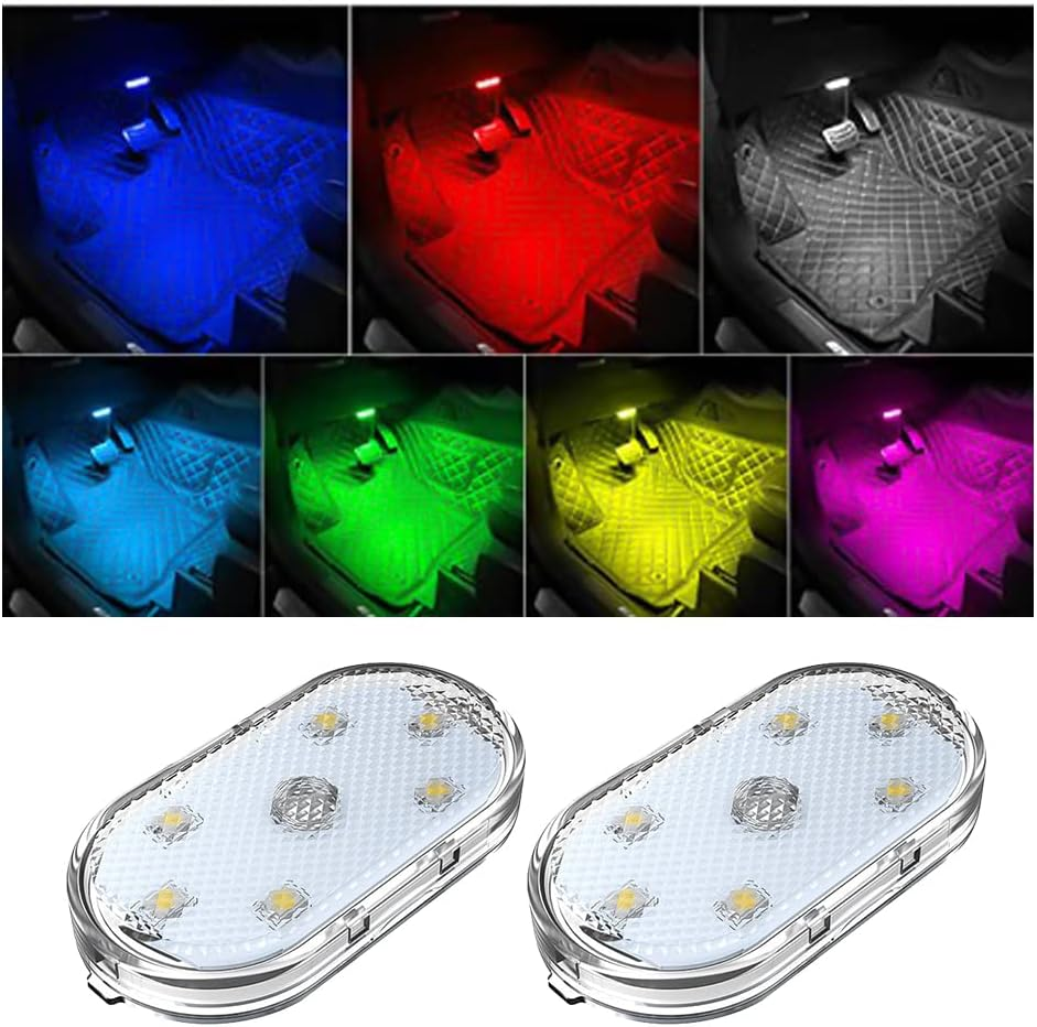 2 PCS Car Led Lights Interior, Super Bright Car Wireless Bulb, USB Rechargeable Auto Led Festoon Bulb, Universal Vehicle Accessories for Cars, Trucks, Suvs, Vans (Colorful, 2 PCS)