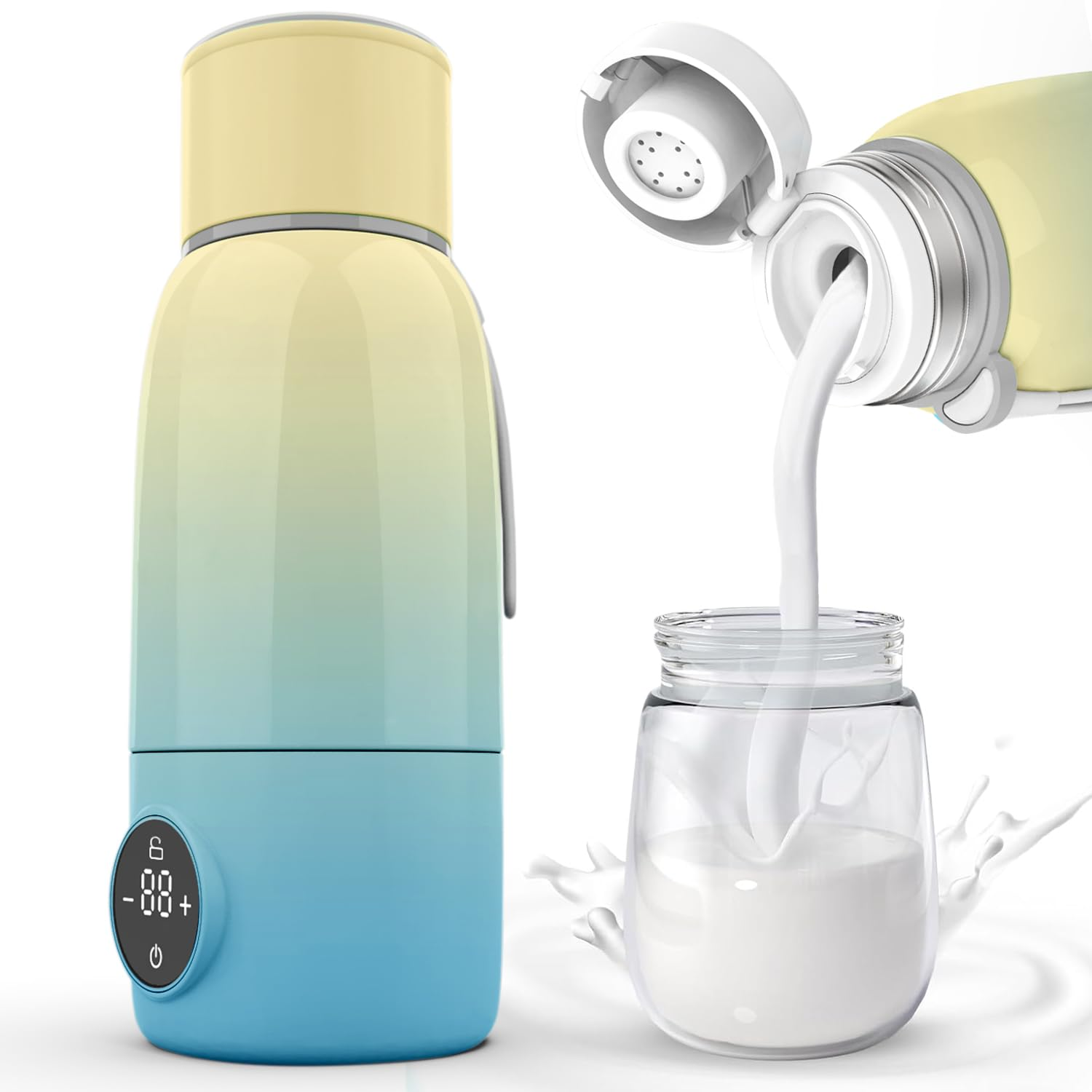 Portable Bottle Warmer, Travel Formula Milk Warmer for Baby, 17Oz Water Warmer on the Go with 3Min-Rapid-Heat Fast Charge Cordless Formula Warmer Temp Control Baby Travel Essential Xams Gift