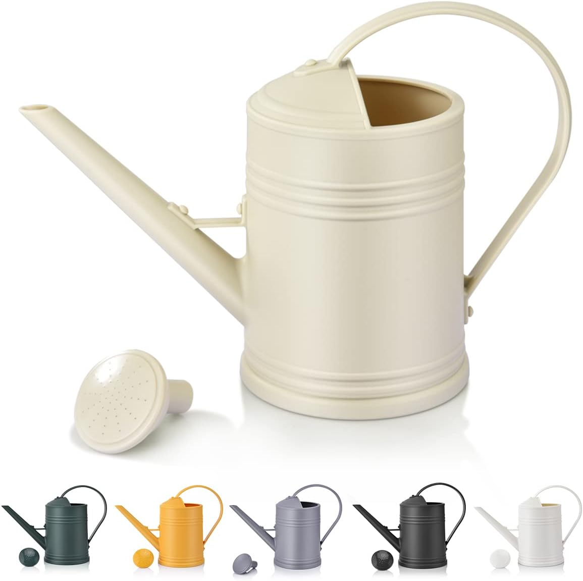 Plastic Watering Can for Indoor  Outdoor Garden Flowers - House Plant Watering Can with Sprinkler Head (1/2 Gallon, Ivory)