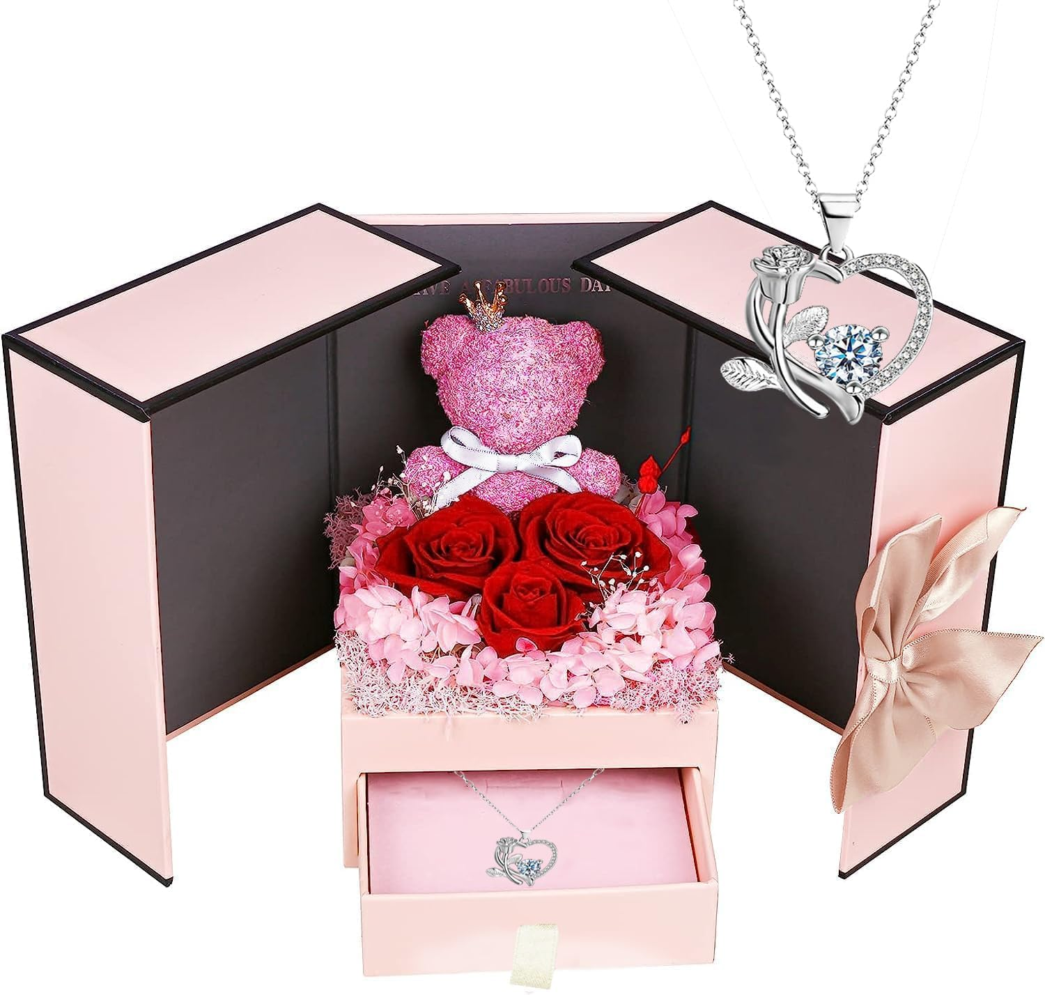 Rosas Preservadas Eternas con Collar, Regalo Romántico para Ella.