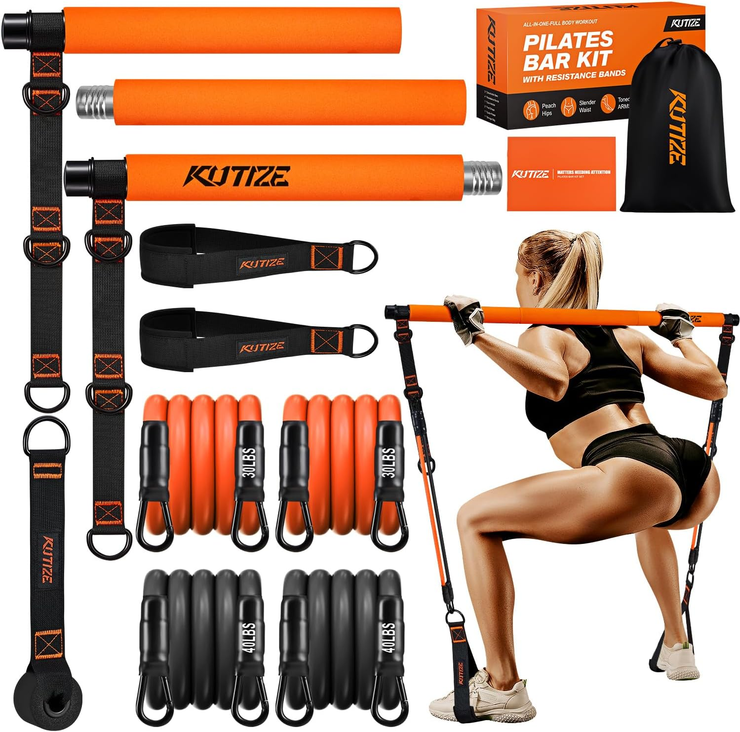 Pilates Bar Kit with Resistance Bands, Pilates Equipment, Multifunctional Pilates Bar for Women & Men, Pilates Kit for Hip, Back, Arm, Full-Body Workouts, Home Gym Strength Training Equipment