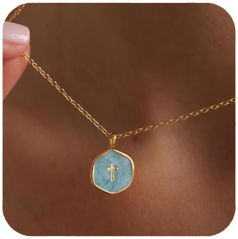 Small Cross Necklace for Women, Dainty 14K Gold Plated Cross Pendant Necklace, Everyday Simple Cross Charm Choker Minimalist Religious Jewelry Cute Trendy Gifts