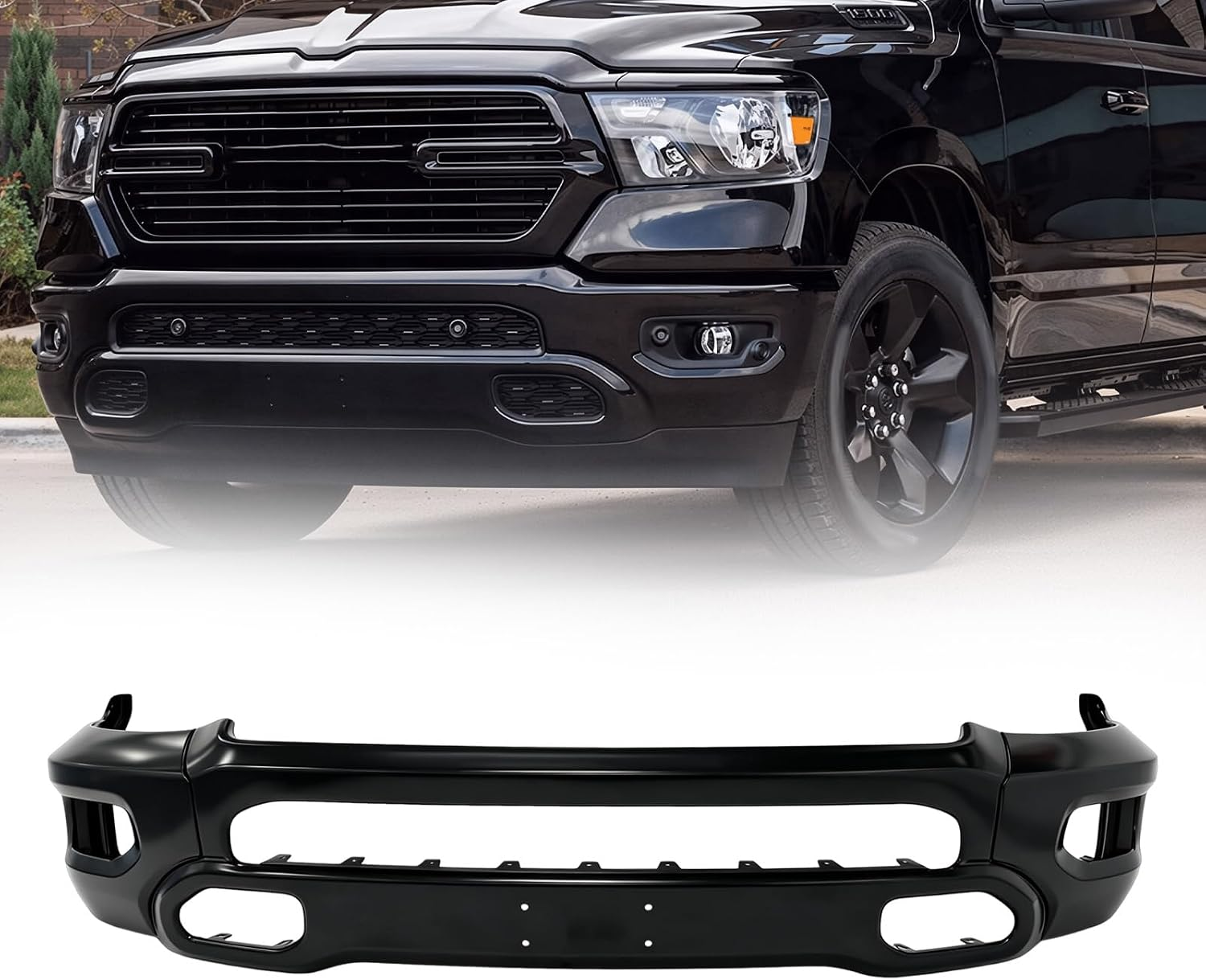 Front Bumper Face Bar, Fit for 2019-2024 Dodge RAM 1500,Black | 3-Piece Design, W/Fog Light Hole, Replacement for 5ZB41TZZAD CH1002406