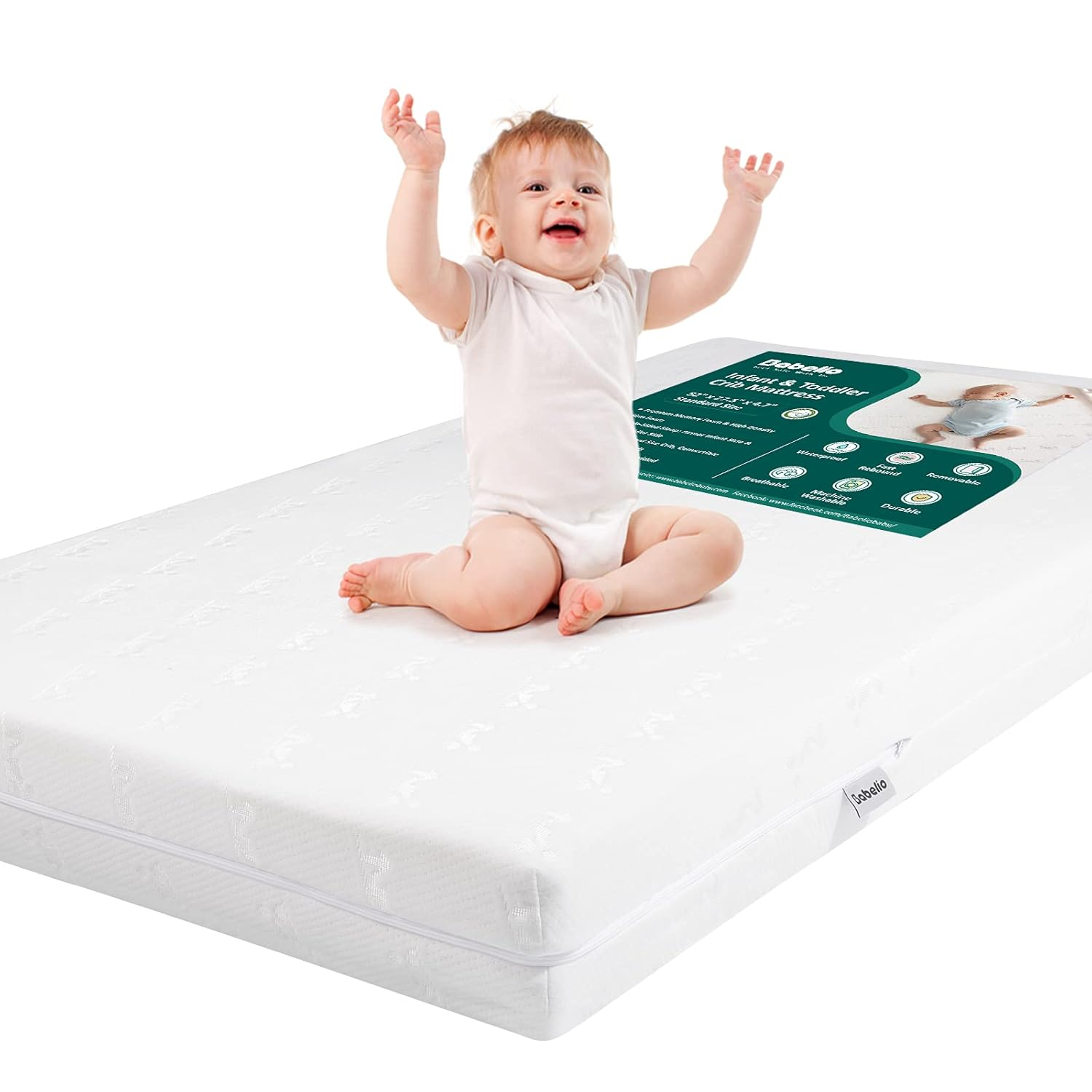 BABELIO Breathable Crib Mattress, Dual-Sided, Memory Foam, Waterproof, Removable and Machine-Washable Cover, for Toddler and Baby 52